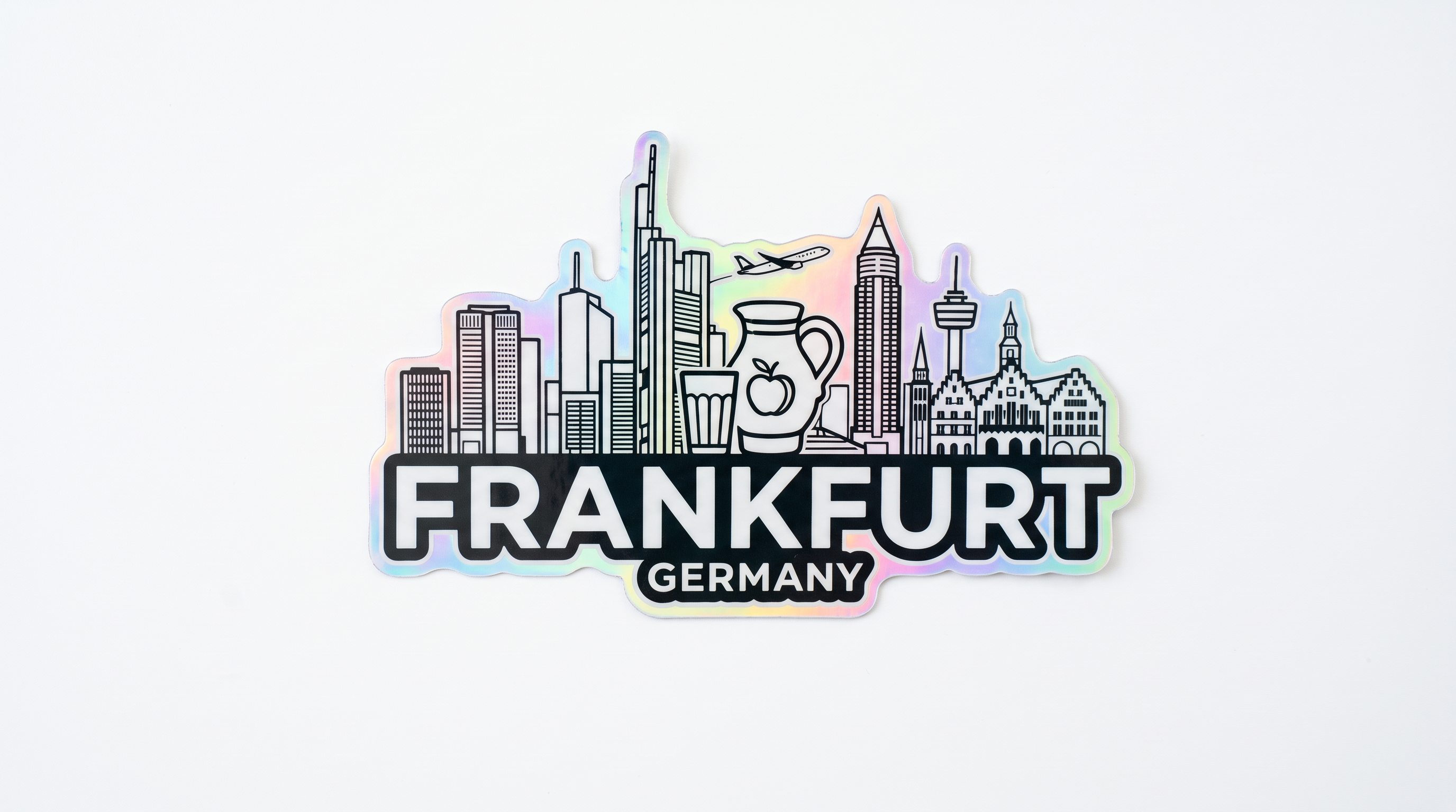Holografischer Frankfurt Sticker Skyline & Bembel | Weiß-Schwarz Frankfurt Souvenir