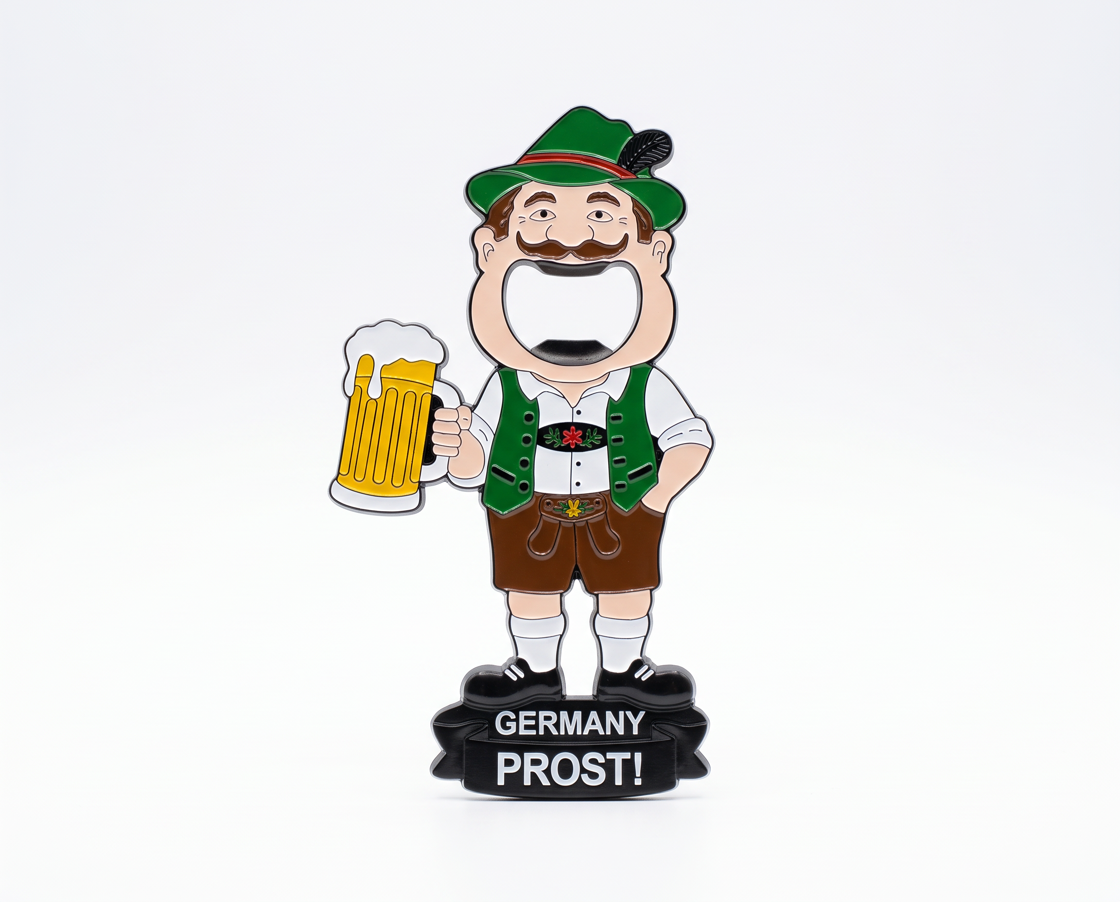 Magnet-Flaschenöffner Bayerischer Mann in Lederhose mit Maßbier „Deutschland Prost“ | Oktoberfest Souvenir