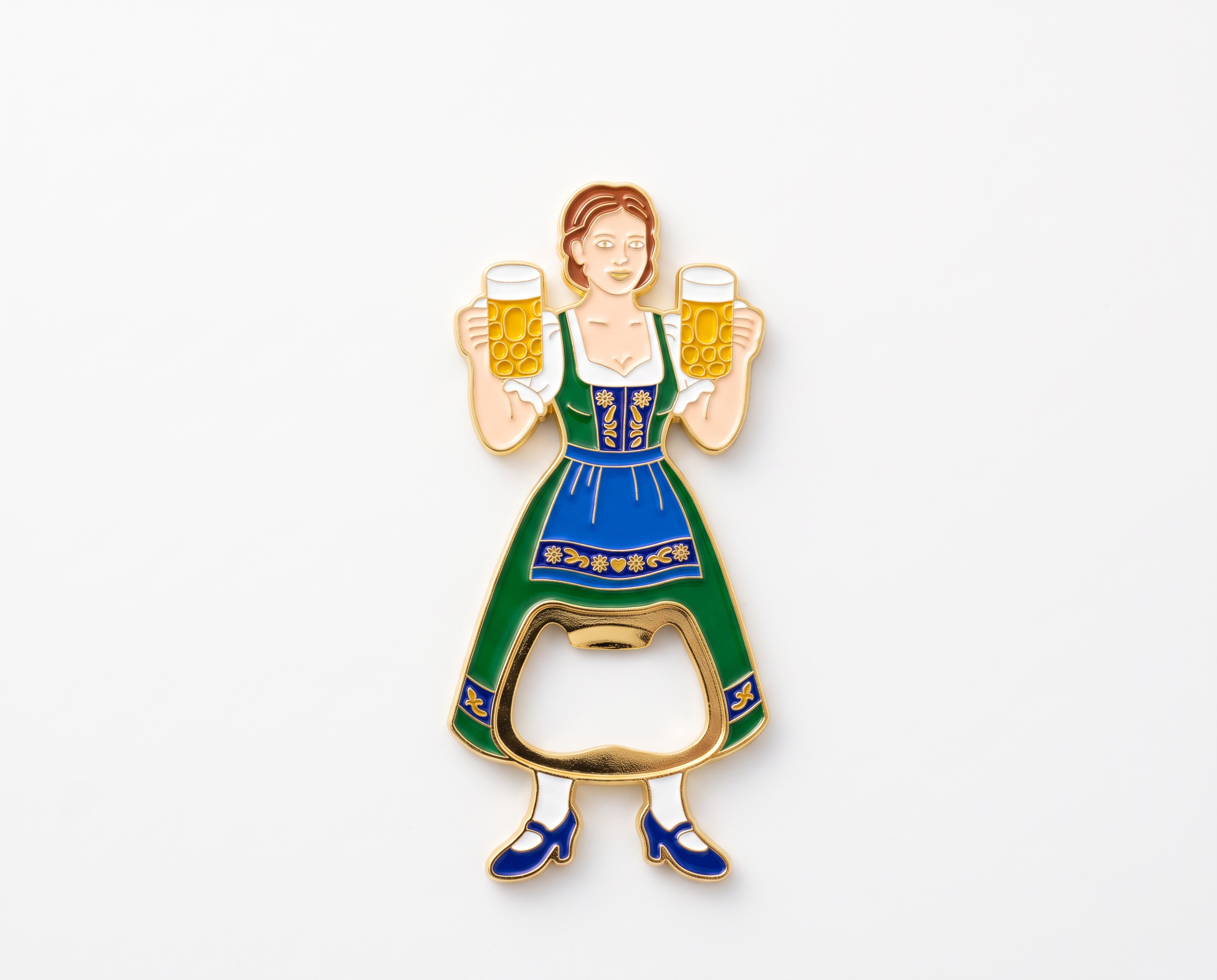 Magnet-Flaschenöffner Bayerische Kellnerin mit zwei Maßbier | Bayern & Oktoberfest Souvenir