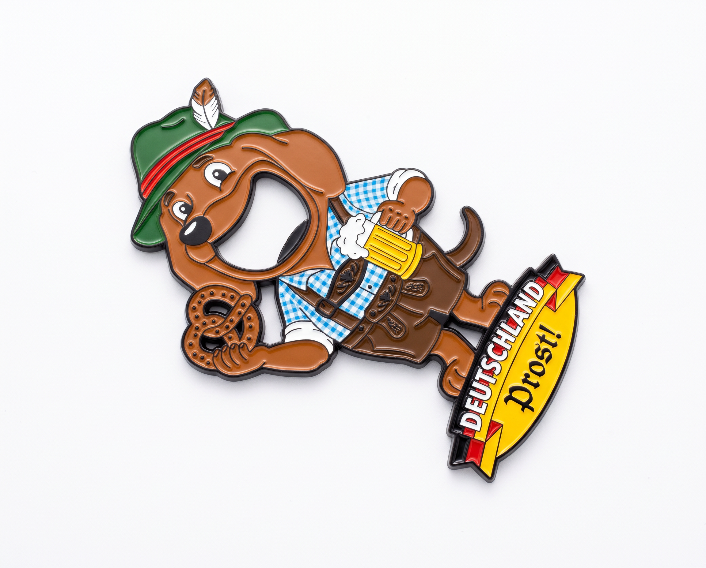 Magnet-Flaschenöffner Dackel mit Bier & Brezel „Deutschland Prost“ | Deutschland Souvenir