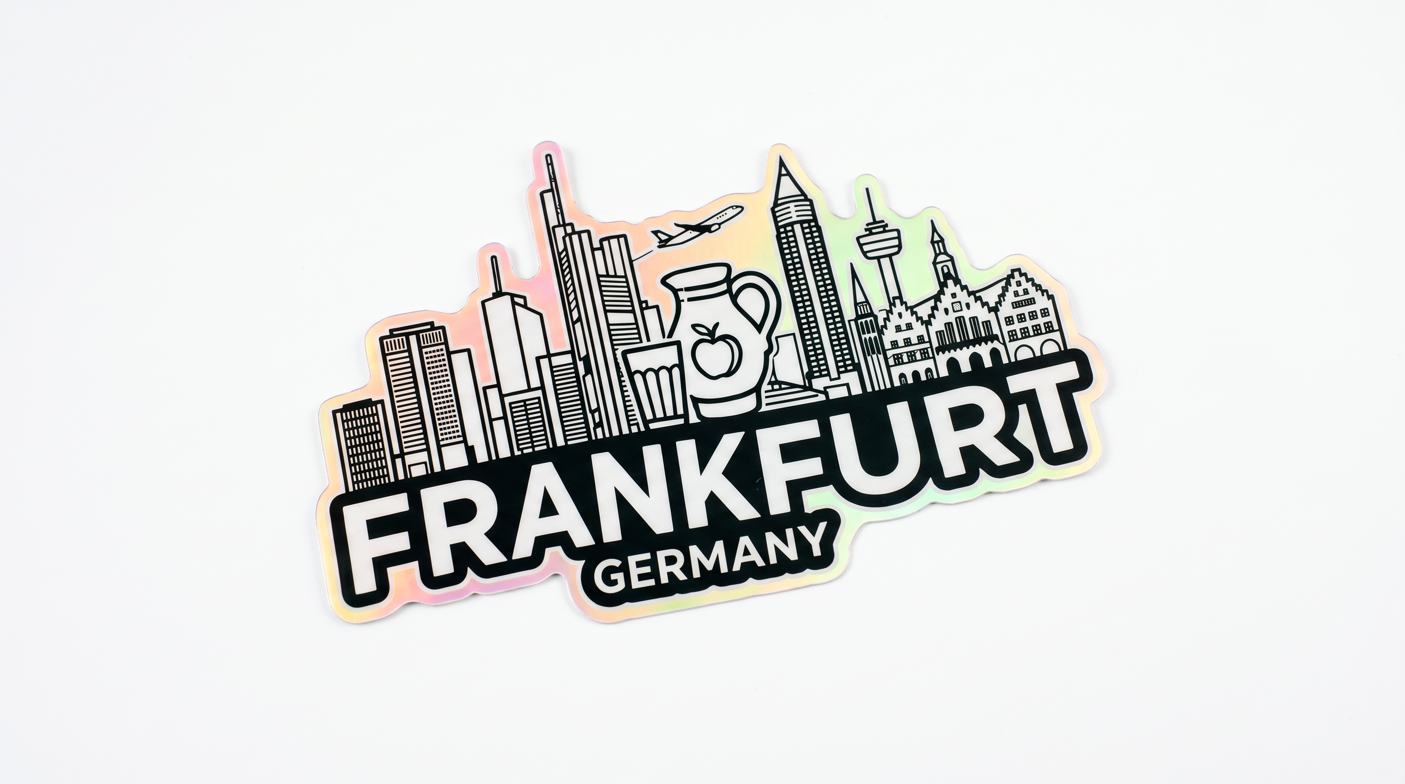 Holografischer Frankfurt Sticker Skyline & Bembel | Weiß-Schwarz Frankfurt Souvenir
