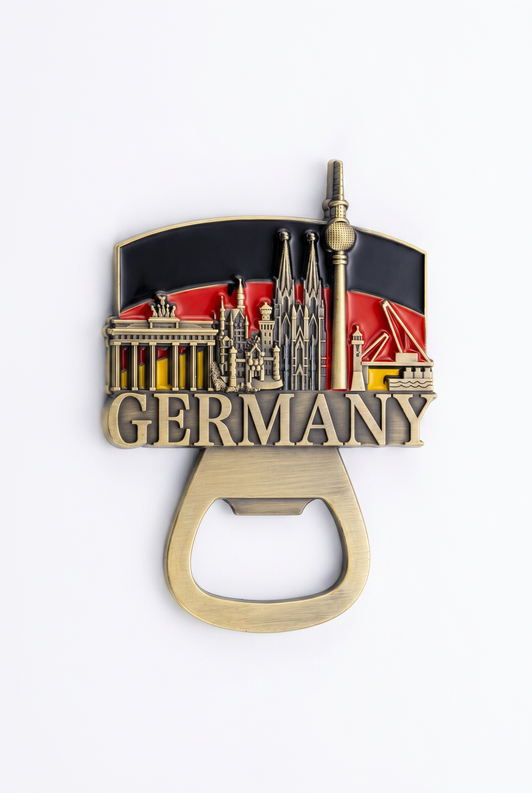 Kühlschrankmagnet Flaschenöffner Deutschland – 3D Metall Bronze-Optik Antik mit deutschen Wahrzeichen