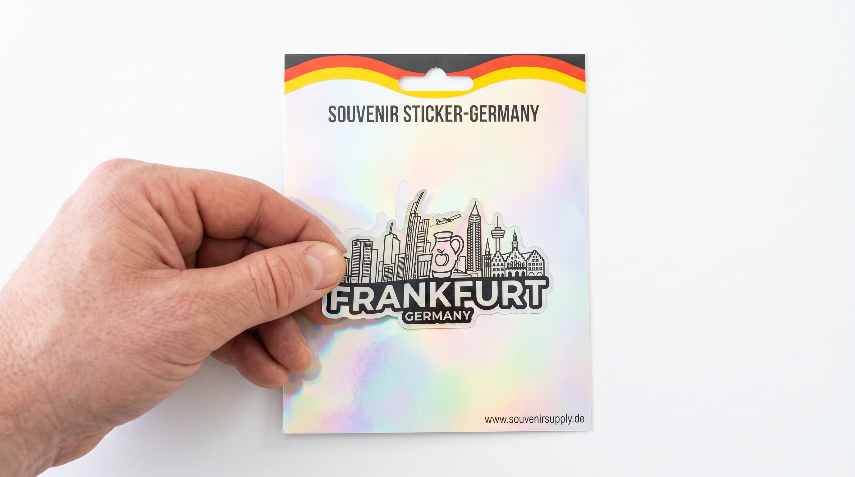 Holografischer Frankfurt Sticker Skyline & Bembel | Weiß-Schwarz Frankfurt Souvenir