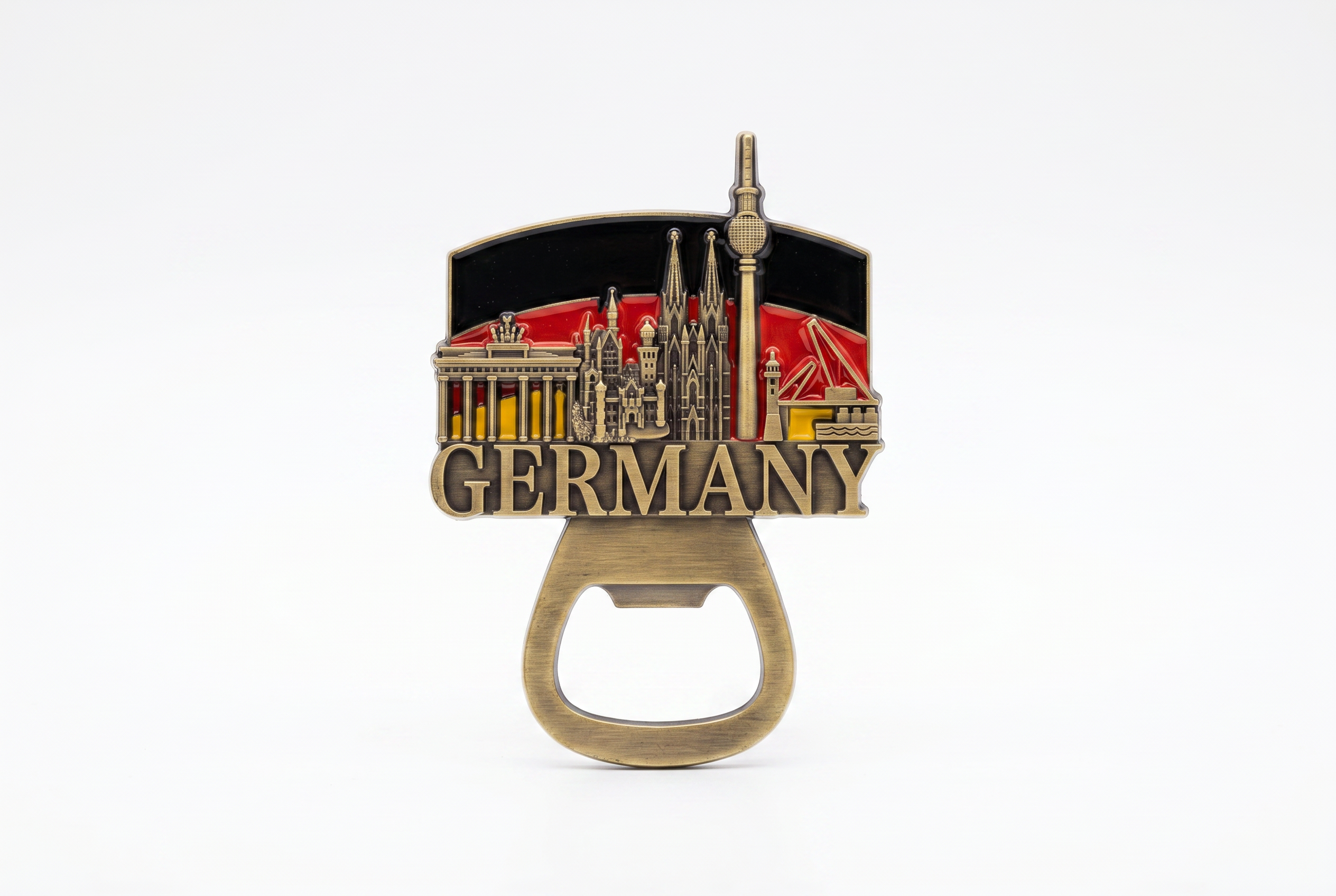 Kühlschrankmagnet Flaschenöffner Deutschland – 3D Metall Bronze-Optik Antik mit deutschen Wahrzeichen