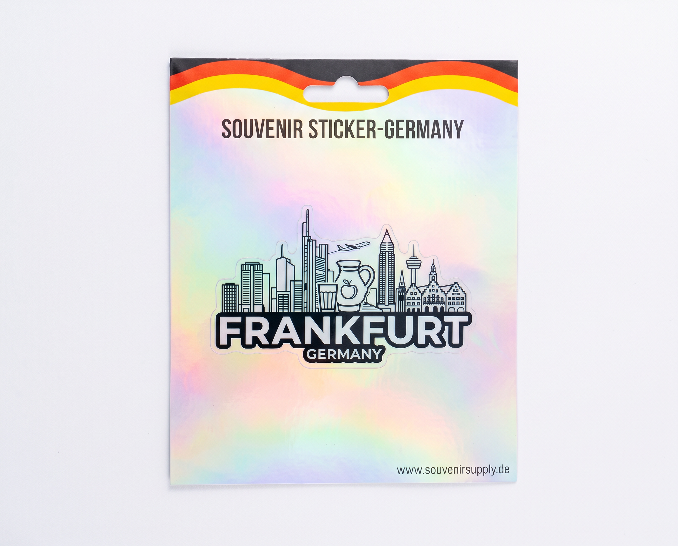 Holografischer Frankfurt Sticker Skyline & Bembel | Weiß-Schwarz Frankfurt Souvenir