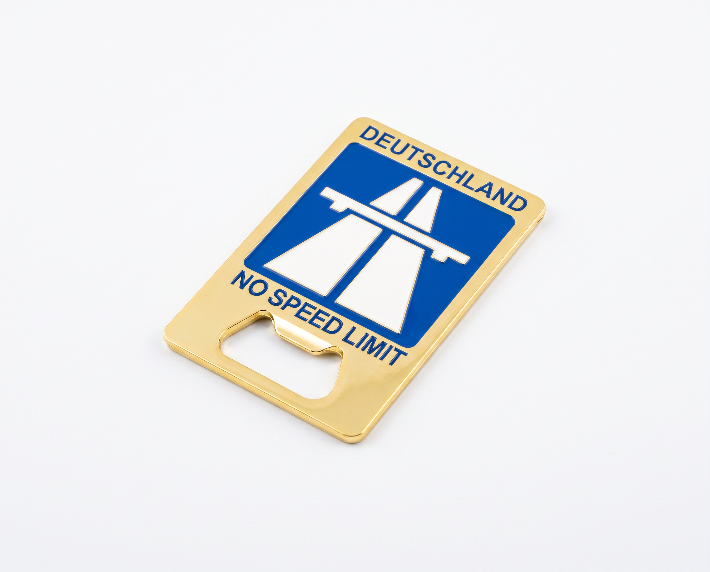 Magnet-Flaschenöffner Autobahnschild „Deutschland No Speed Limit“ Gold | Deutschland Souvenir