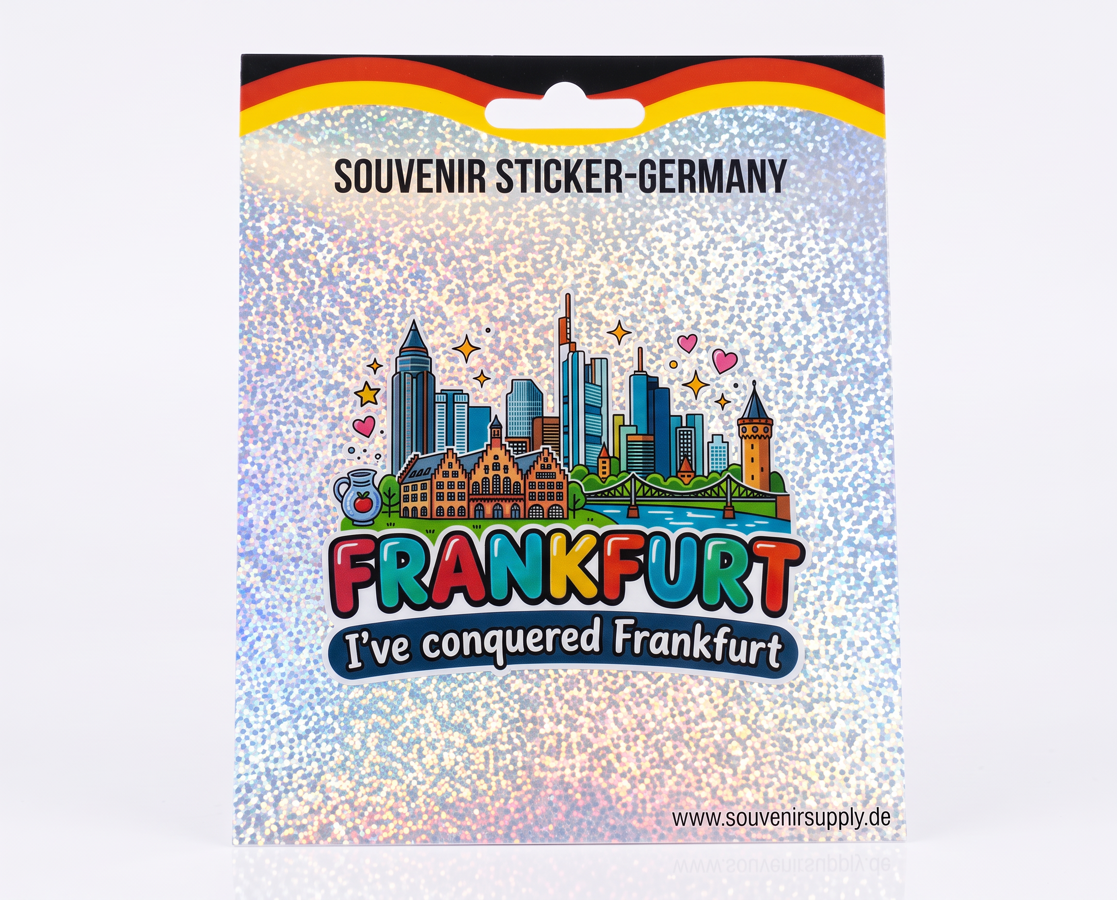 Glitzer Sticker „I’ve Conquered Frankfurt“ bunt | Frankfurt Souvenir