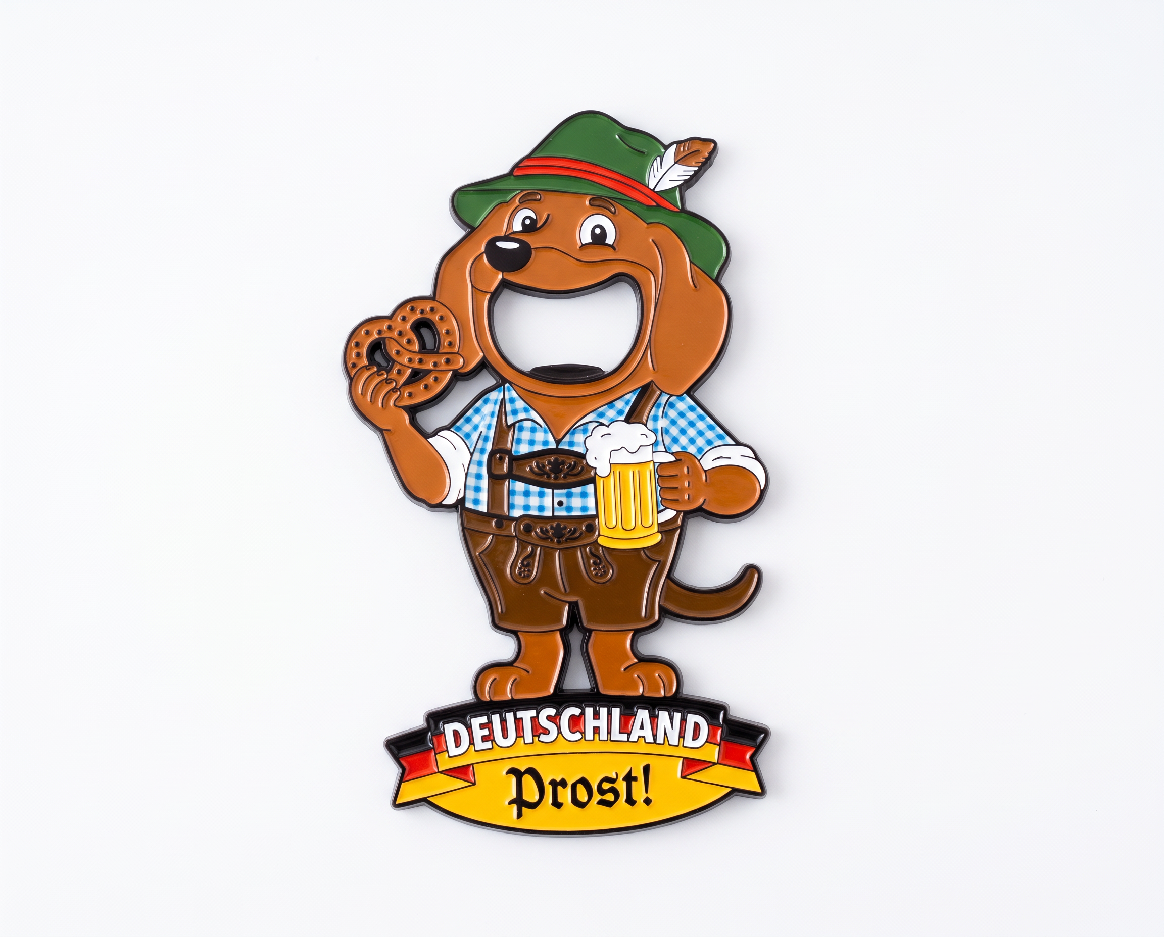 Magnet-Flaschenöffner Dackel mit Bier & Brezel „Deutschland Prost“ | Deutschland Souvenir