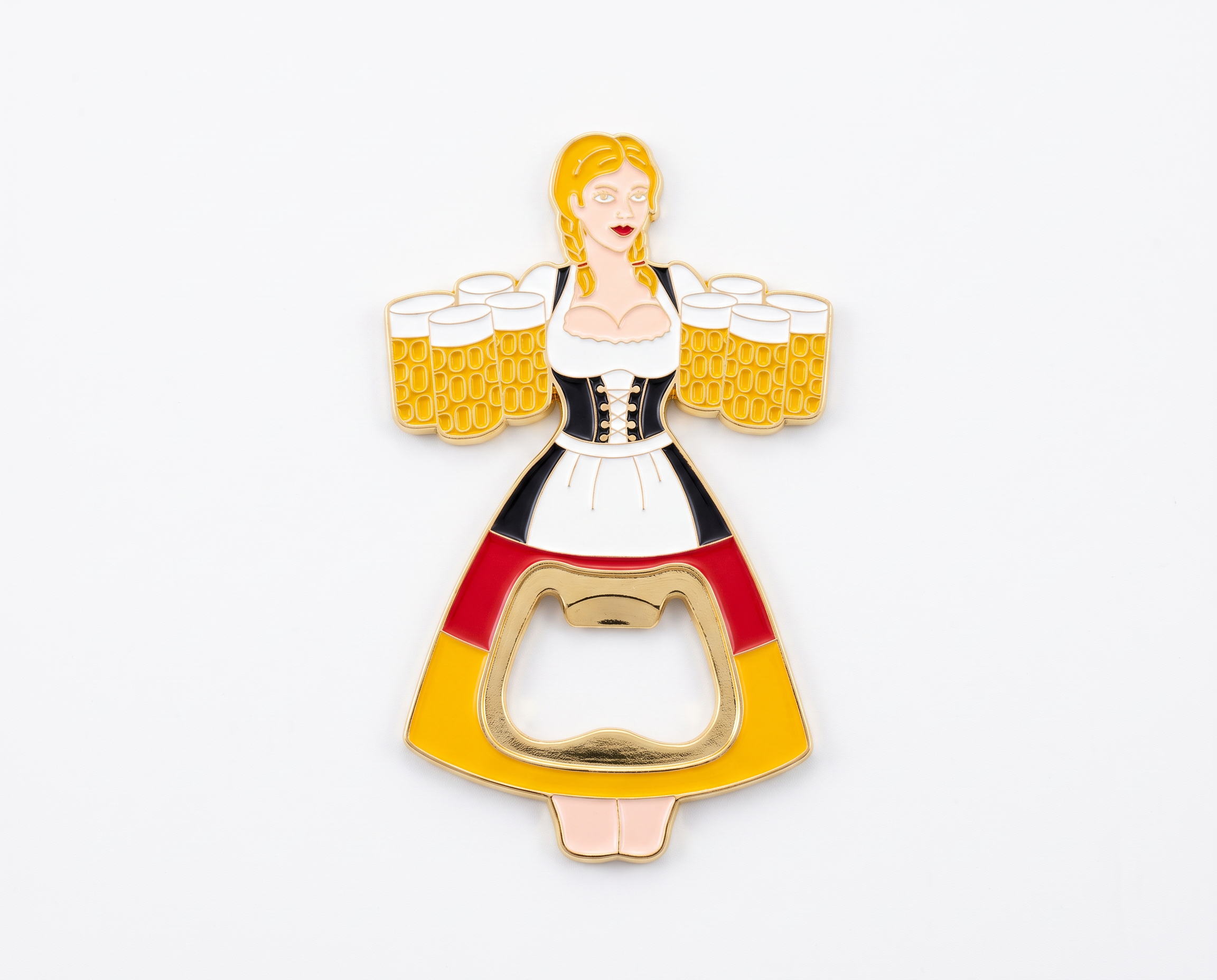 Magnet-Flaschenöffner Dirndl-Kellnerin mit vielen Maßbier | Oktoberfest & Bayern Souvenir