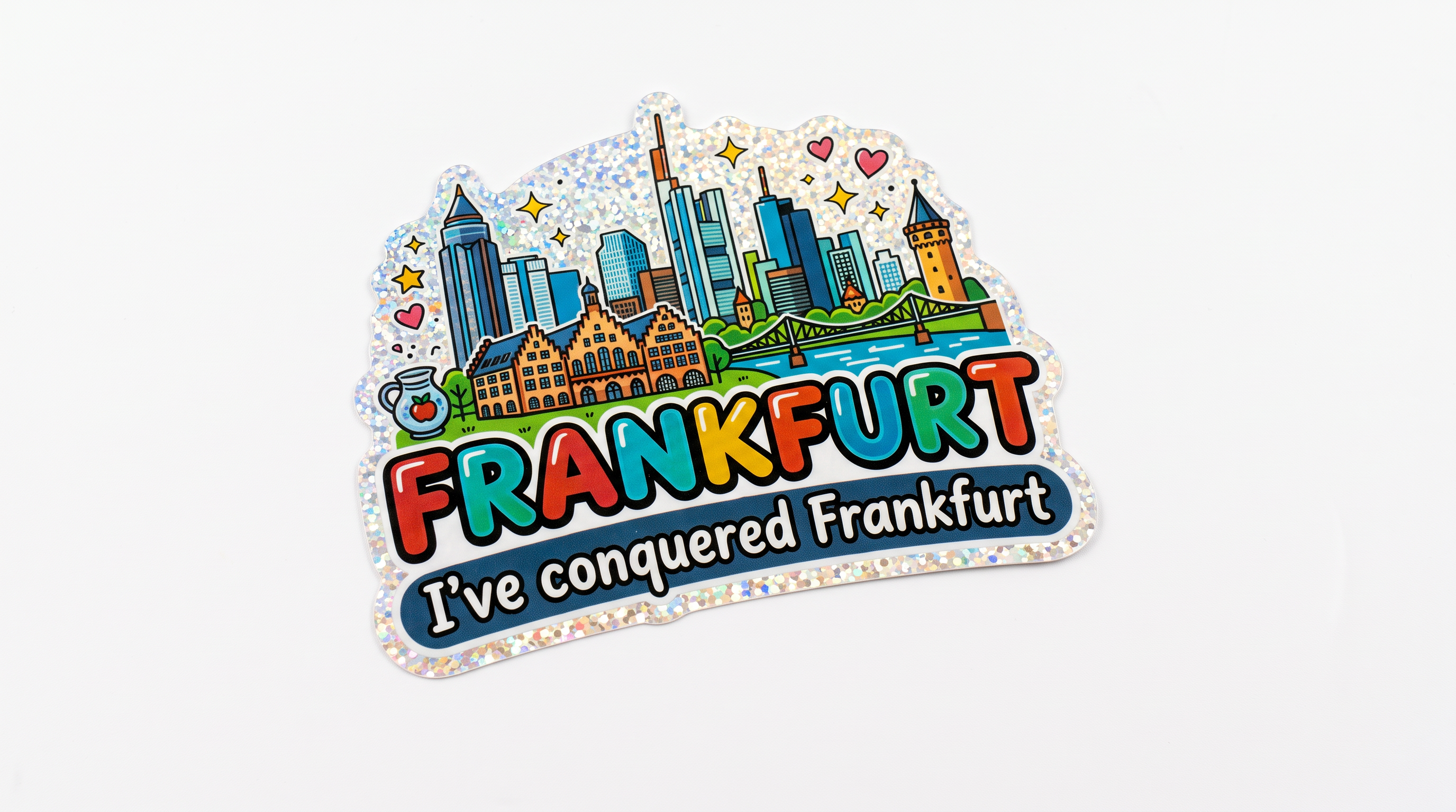 Glitzer Sticker „I’ve Conquered Frankfurt“ bunt | Frankfurt Souvenir